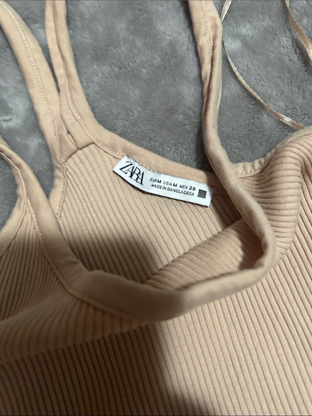 Zara Ribbed Tank Top in Beige - Racerback - Picture 2 of 4